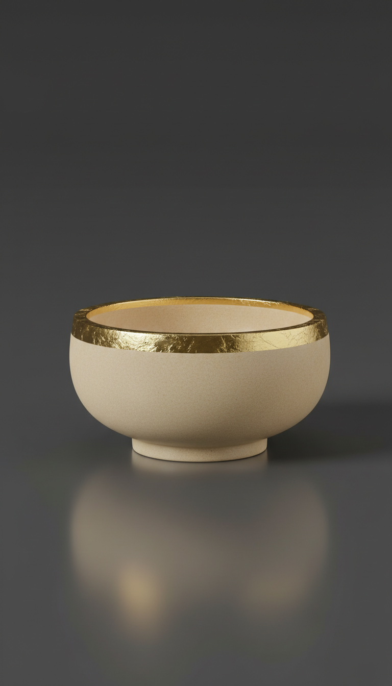 Ivory Sand Stone Prayer Bowl with Gold Rim