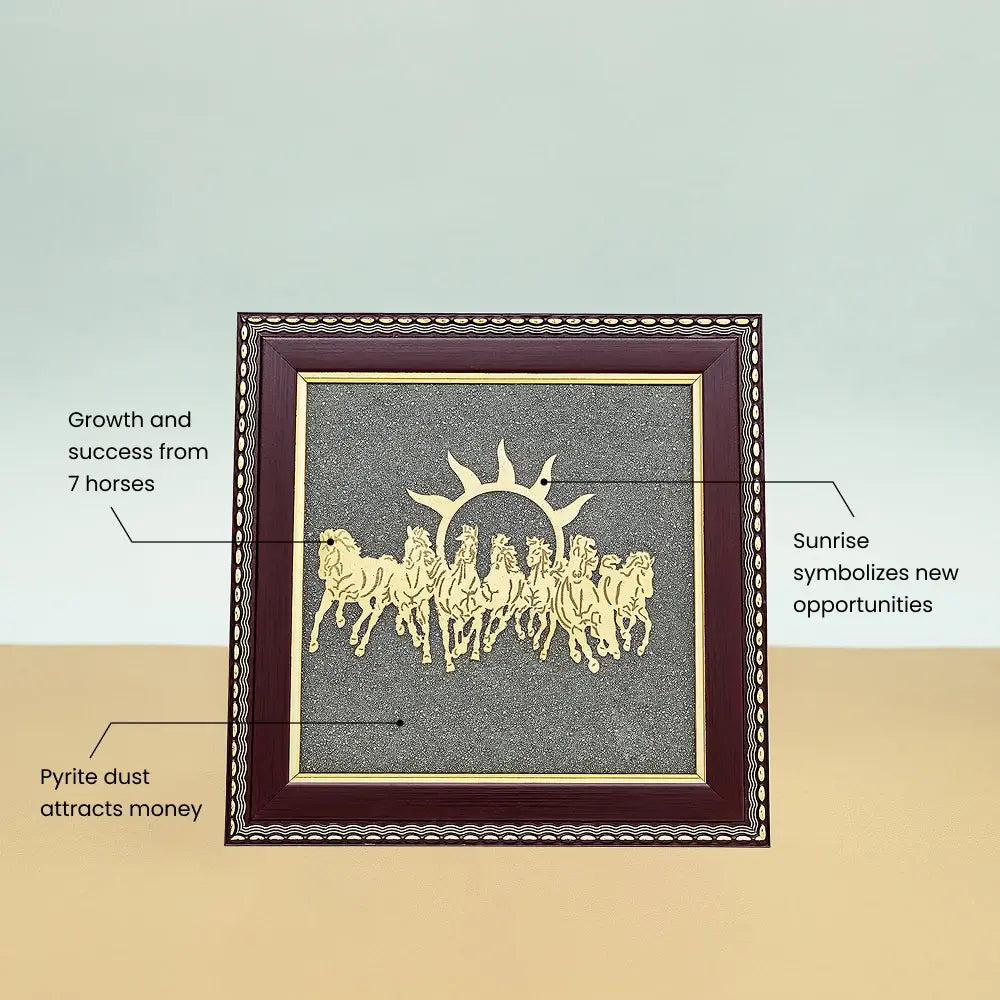 7 Horses Raw Pyrite Frame: Unlock Vastu Prosperity & Unstoppable Success
