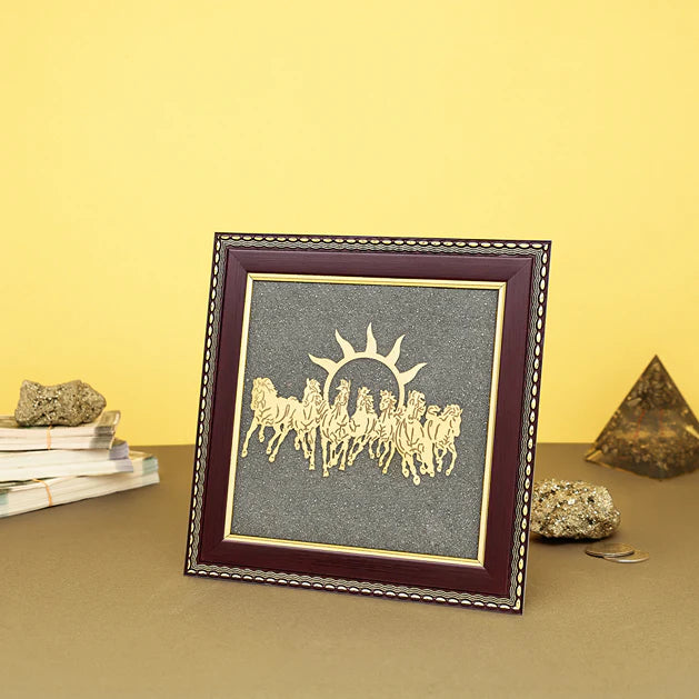 7 Horses Raw Pyrite Frame: Unlock Vastu Prosperity & Unstoppable Success