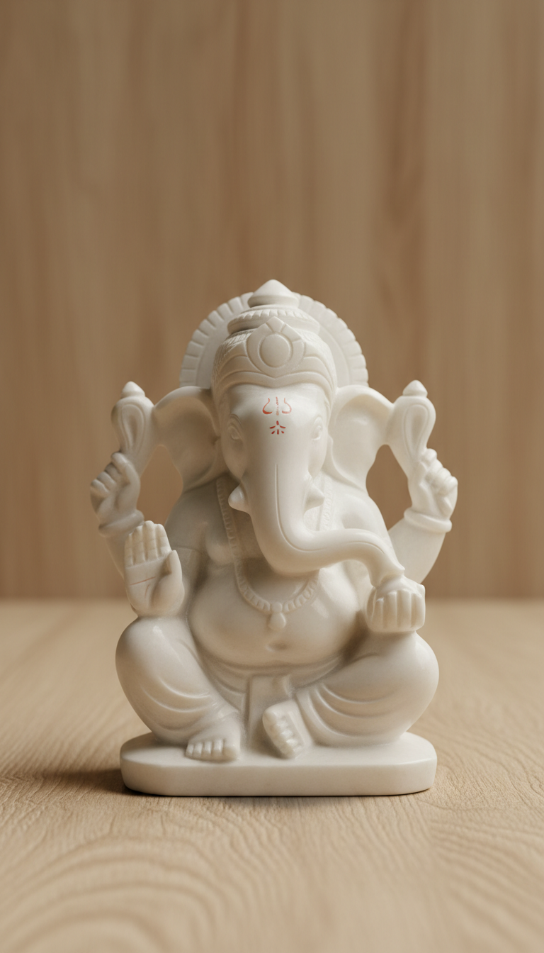 Marble Ganesha Idol with Hand-Carved Detailing