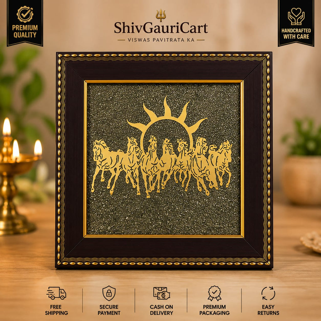 7 Horses Raw Pyrite Frame — Vastu & Feng Shui Prosperity Decor