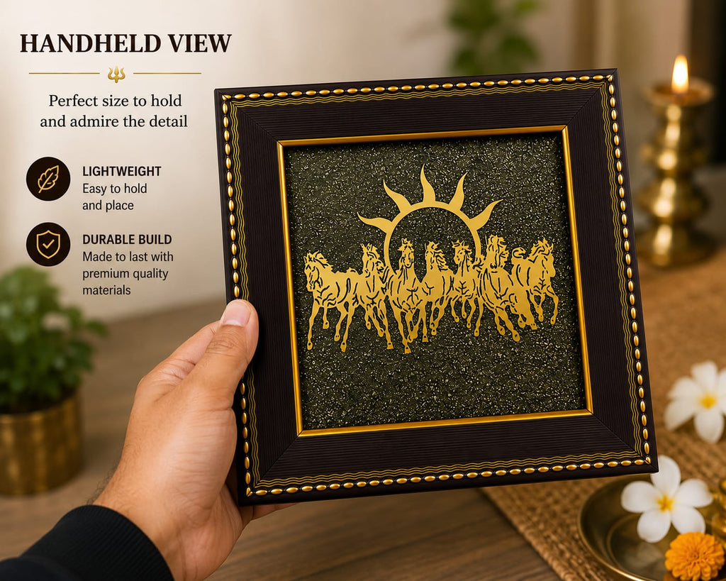 7 Horses Raw Pyrite Frame — Vastu & Feng Shui Prosperity Decor