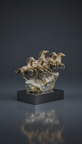 7 Horses Bronze Sculpture on Pyrite
