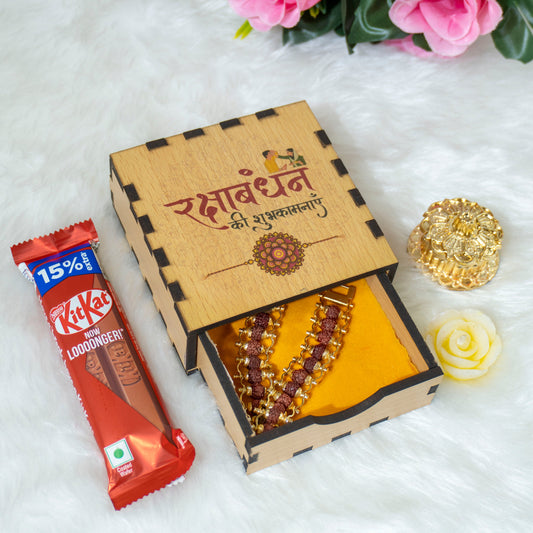 Gold Plated Rudraksha Rakhi Hamper - Complete Rakhi Box